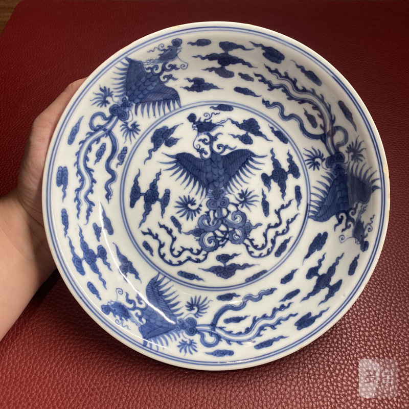 清康熙 青花云凤纹盘 - 图5